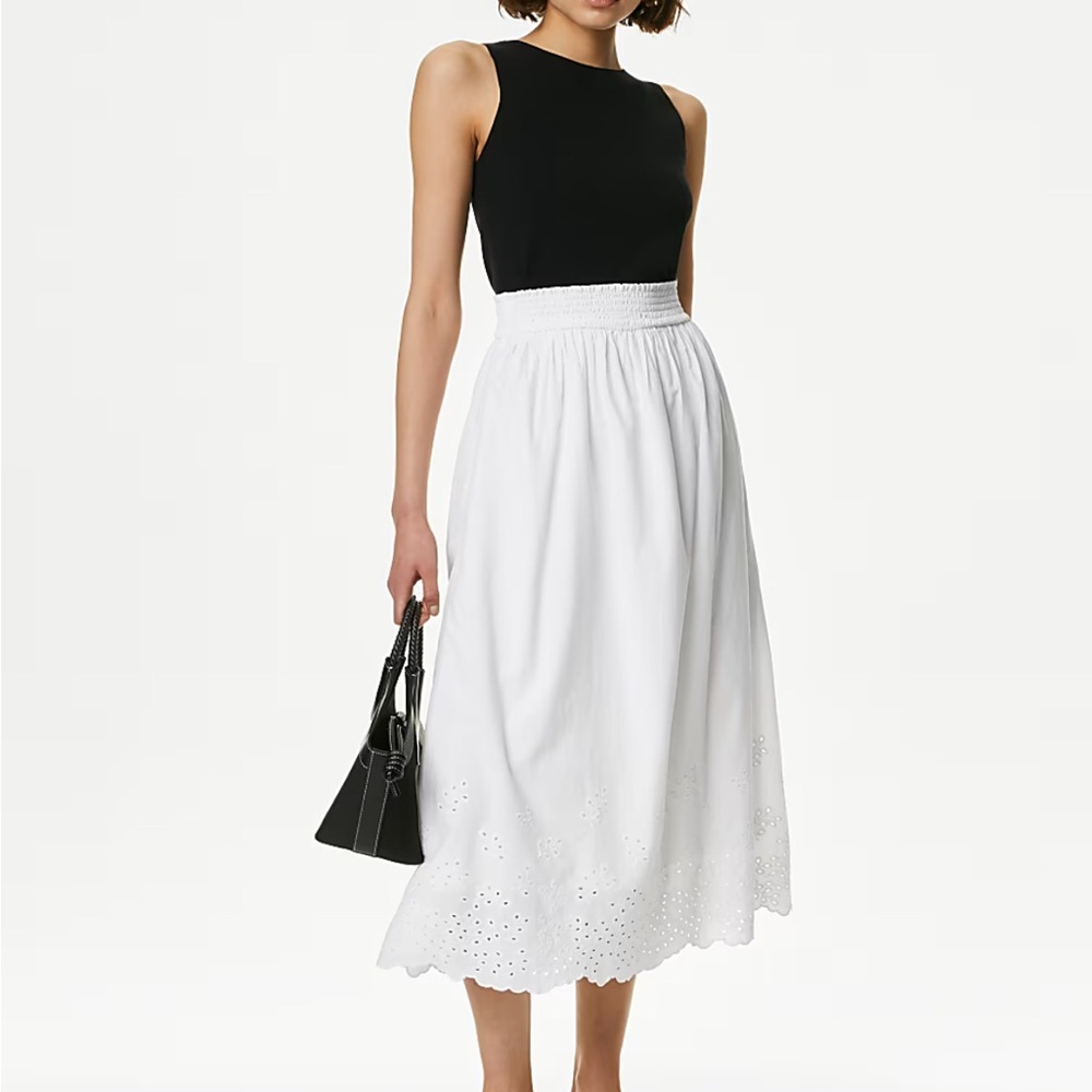 Marks & Spencer White Eyelet Midi Skirt